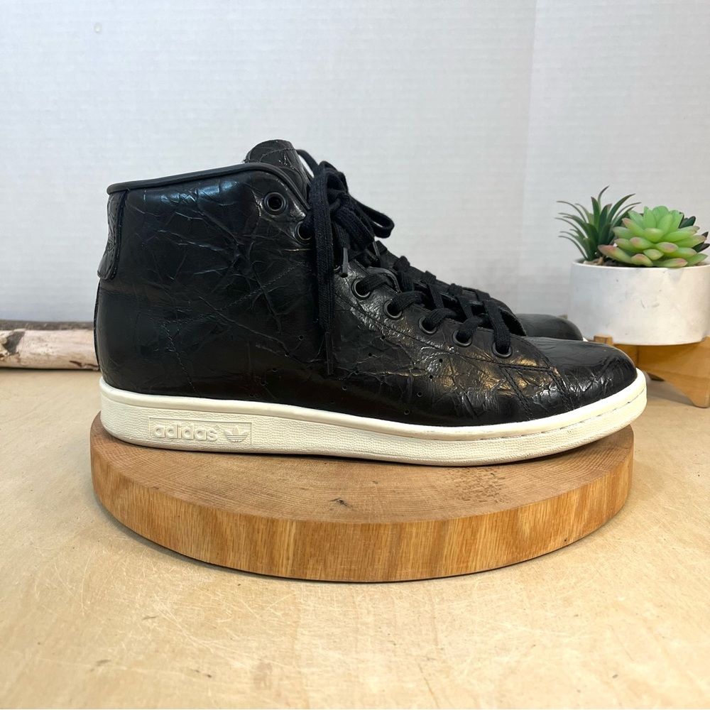 Adidas Stan Smith Mid Black Crackled Leather Sneakers Size 10
